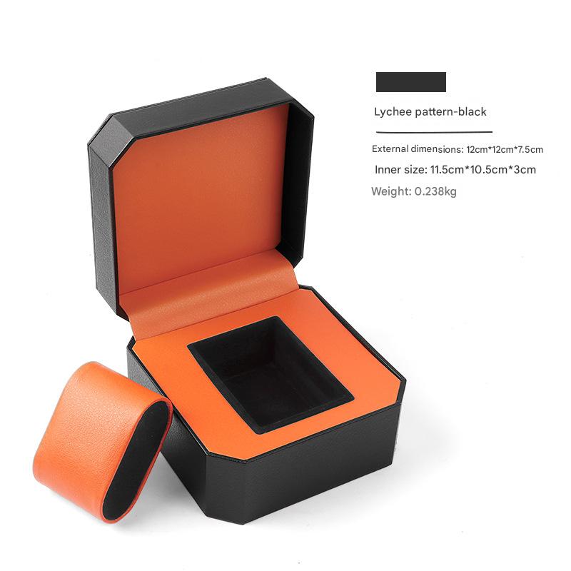 Octagonal PU leather-Black orange inside