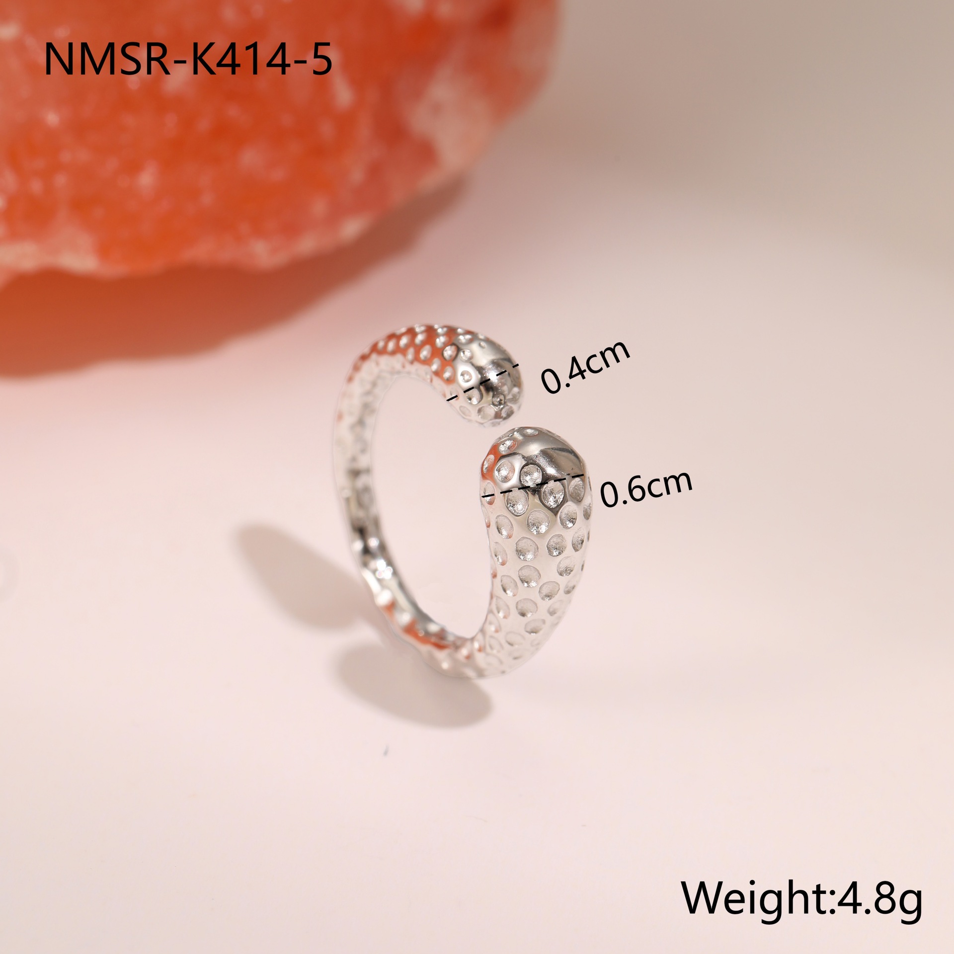 NMSR-K414-5钢色锤纹戒指