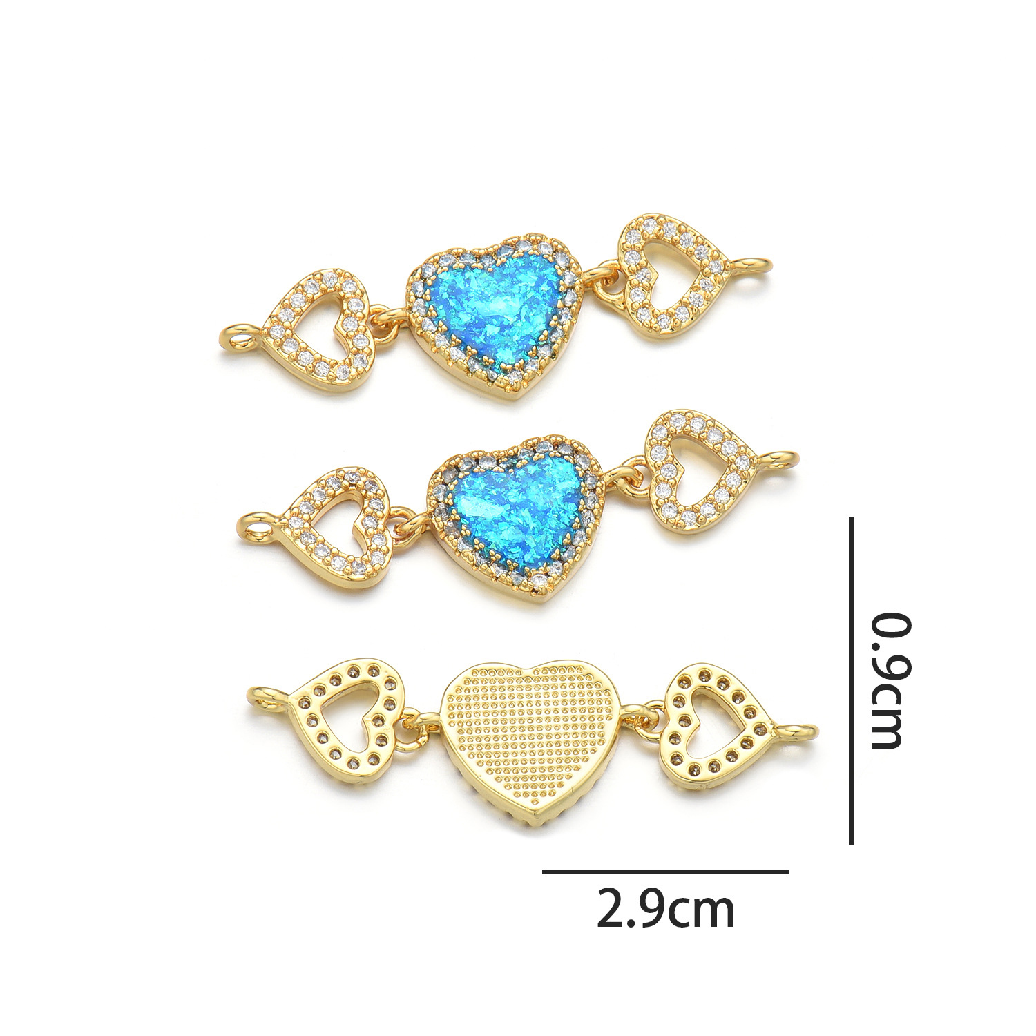 Three heart hand cards (peacock blue opal)