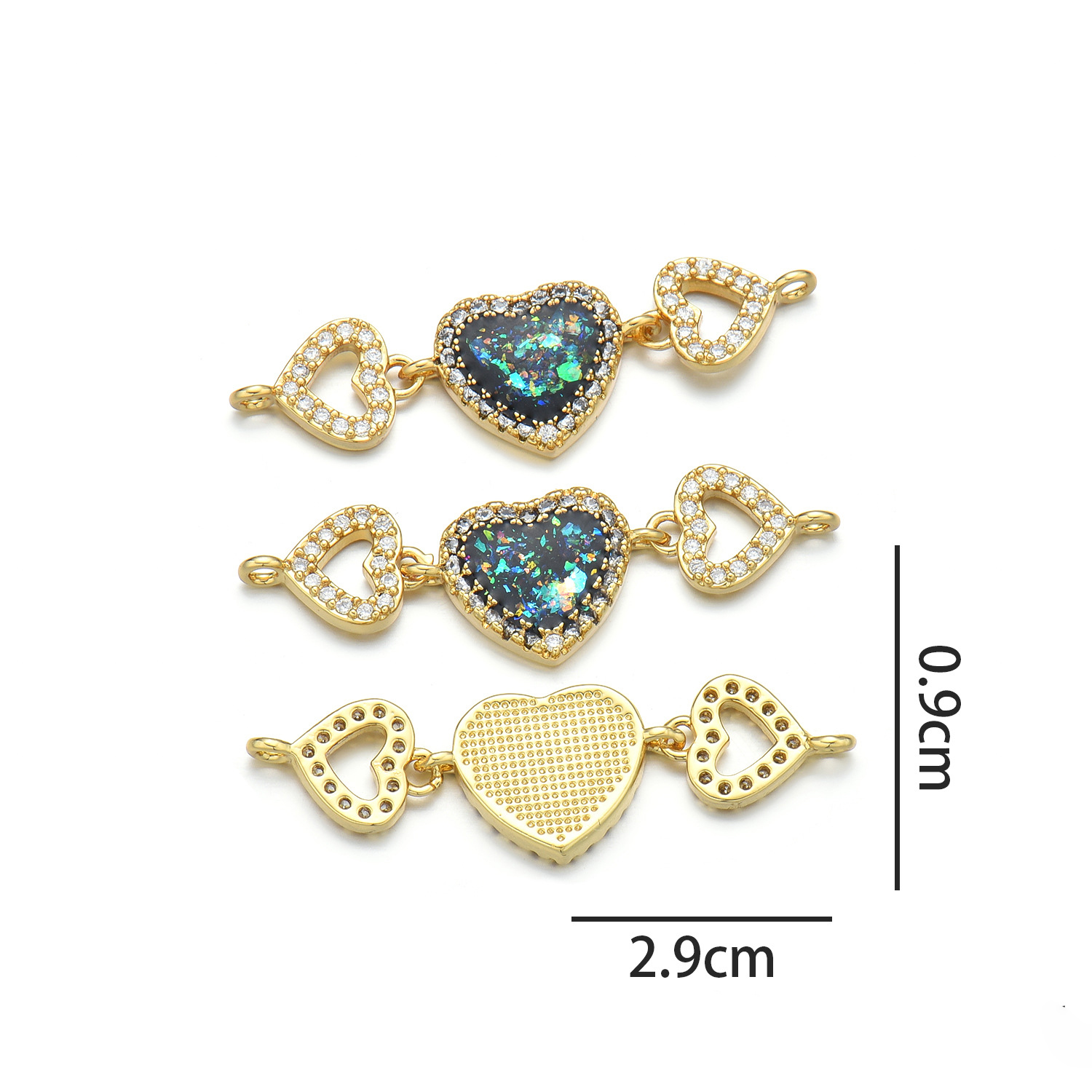 Three heart hand cards (Emerald dark green Opal)