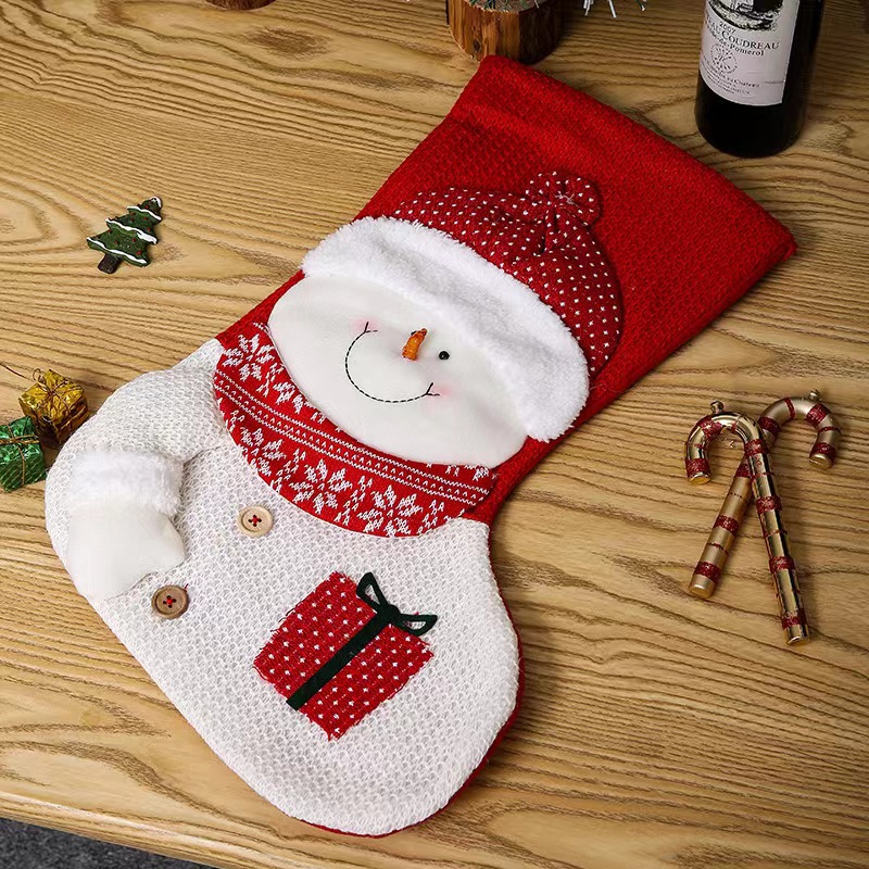 Large red and white socks snowman
