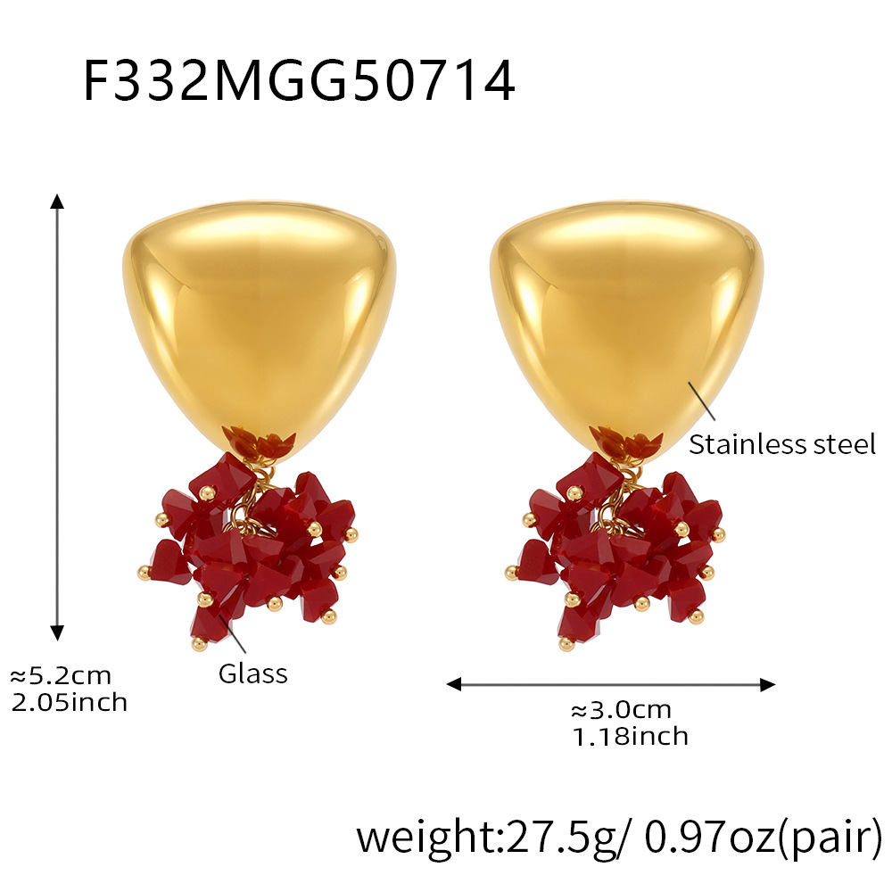 F332-gold red stone earrings