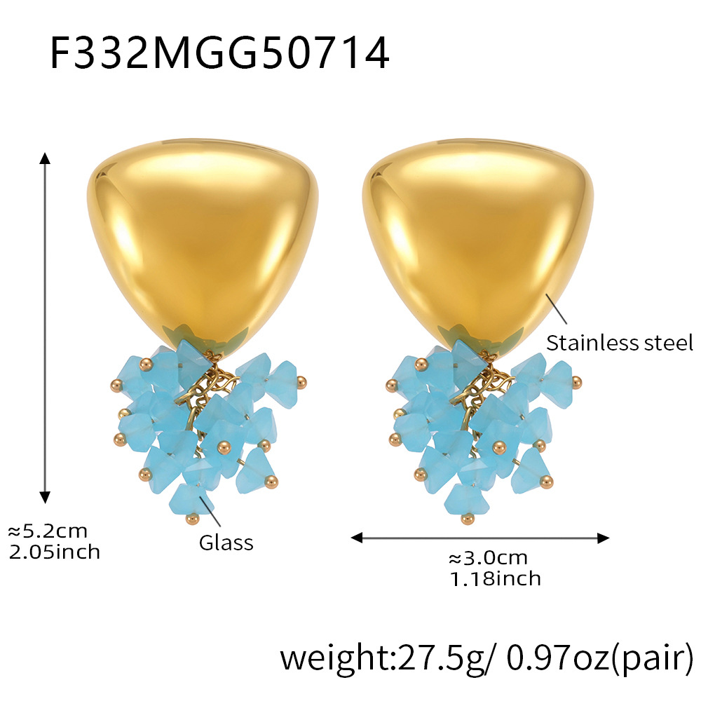 F332-gold blue stone earrings