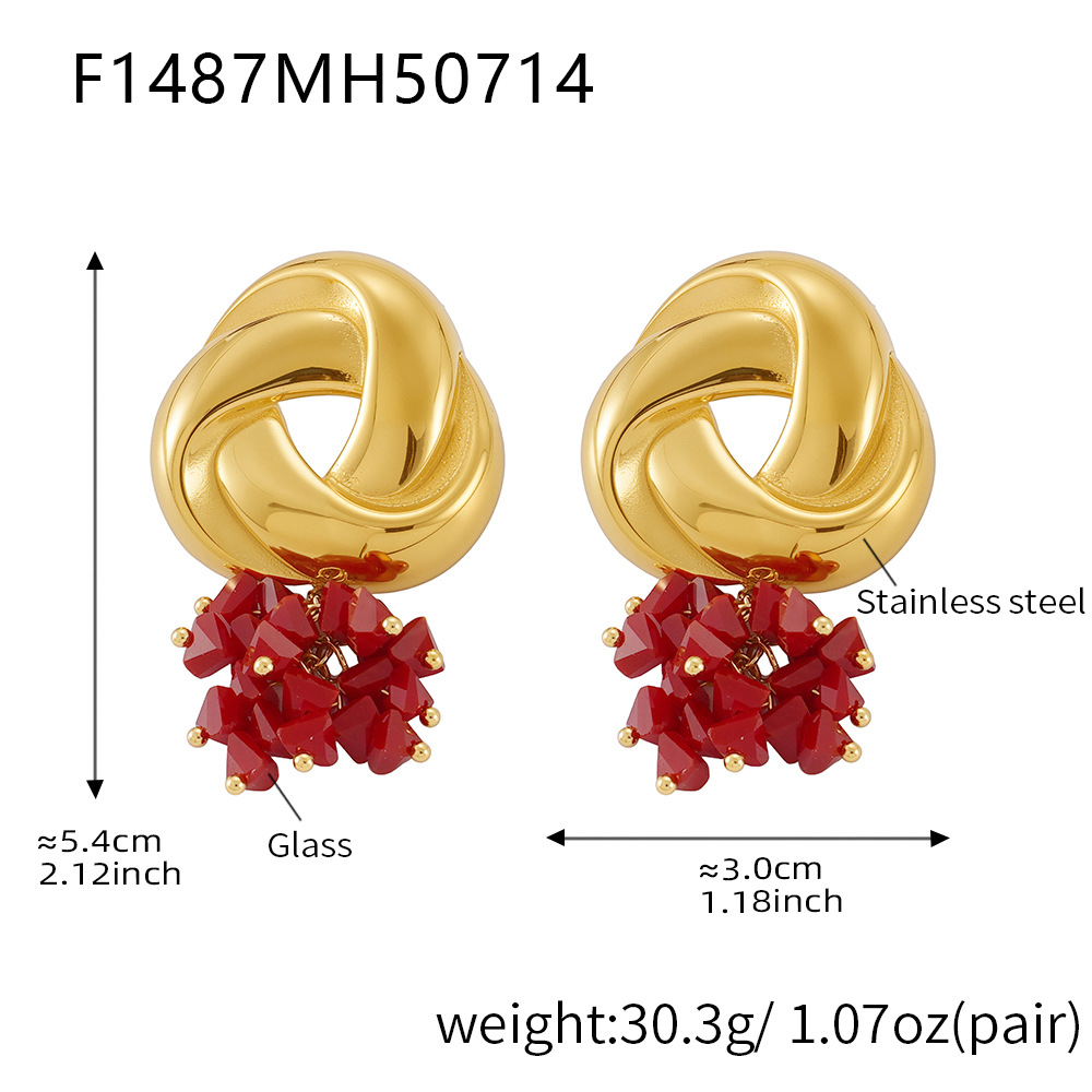 F1487-gold red stone earrings