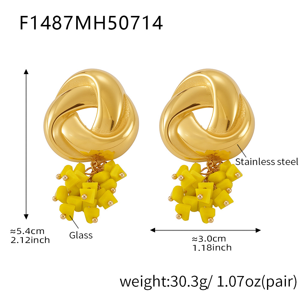 F1487-gold yellow stone earrings