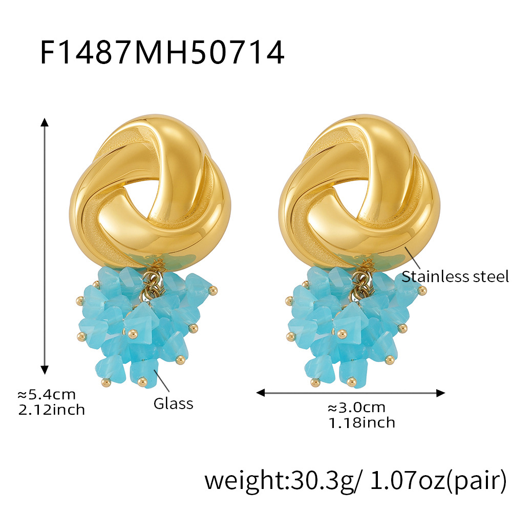 F1487-gold blue stone earrings