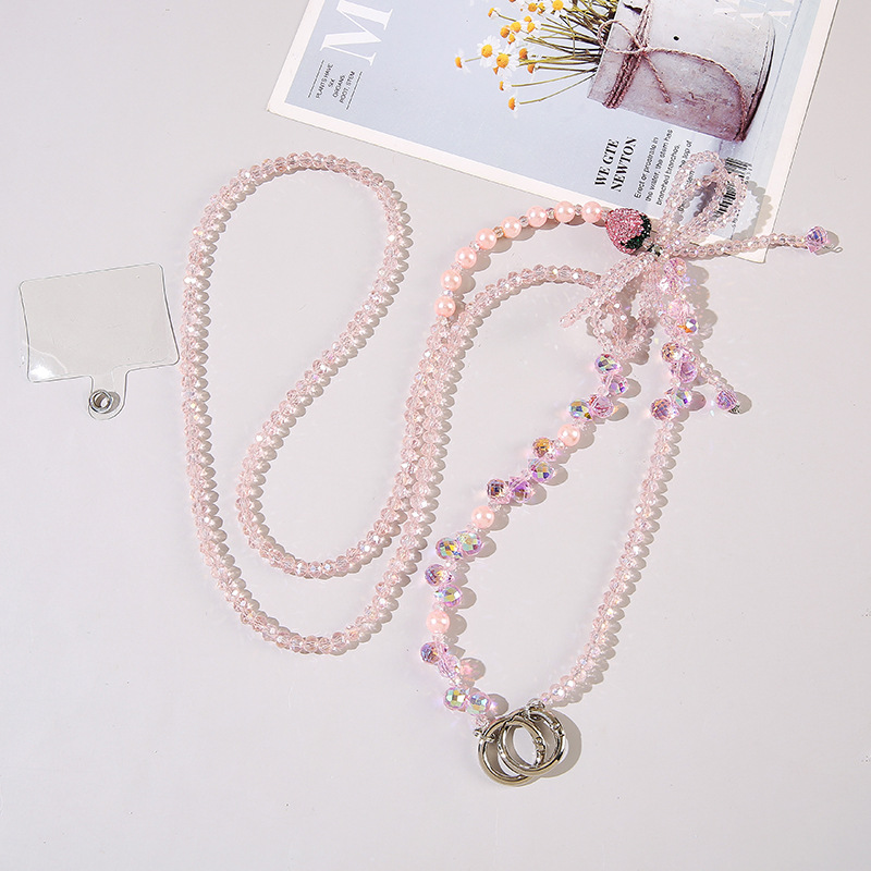 C003 pink crystal butterfly mobile phone chain
