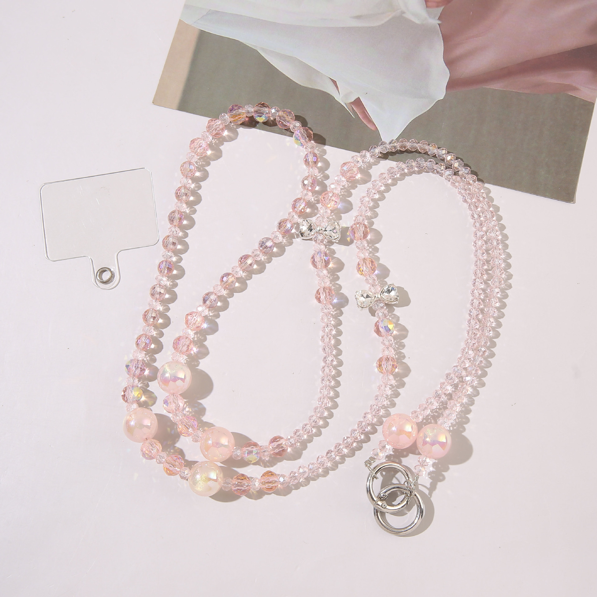 Pink crystal bead long chain