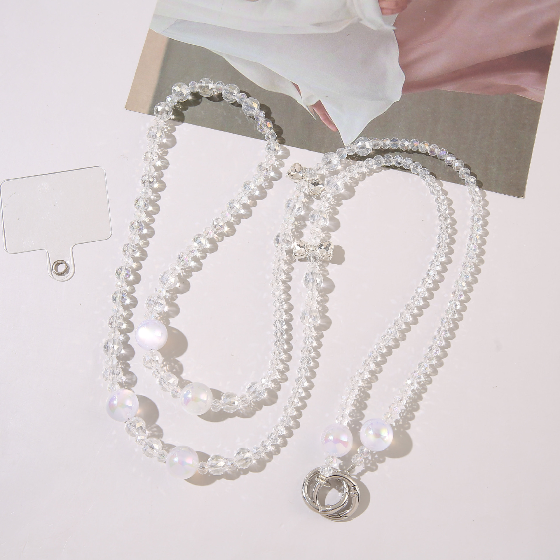 White crystal bead long chain