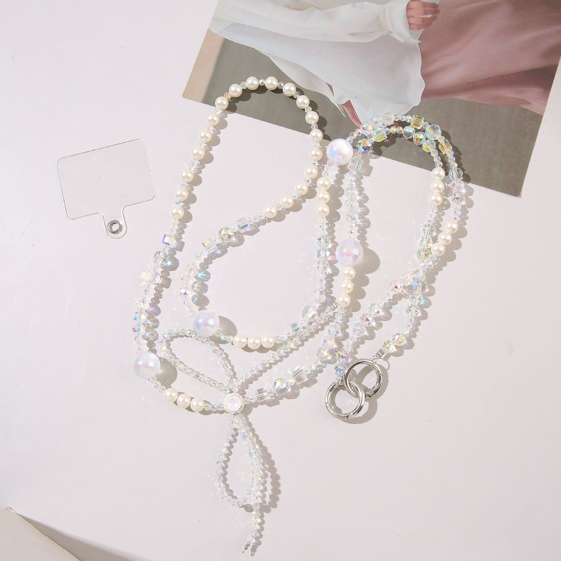 Crossbody butterfly crystal long chain white