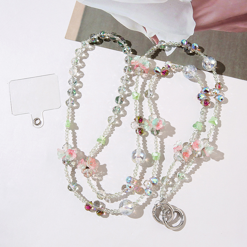 Pink and green flower crystal long chain