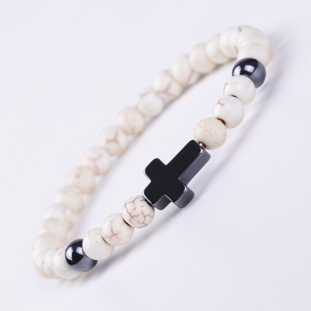 SY603A1904 6mm glue filling White Pine + black magnet long cross bracelet