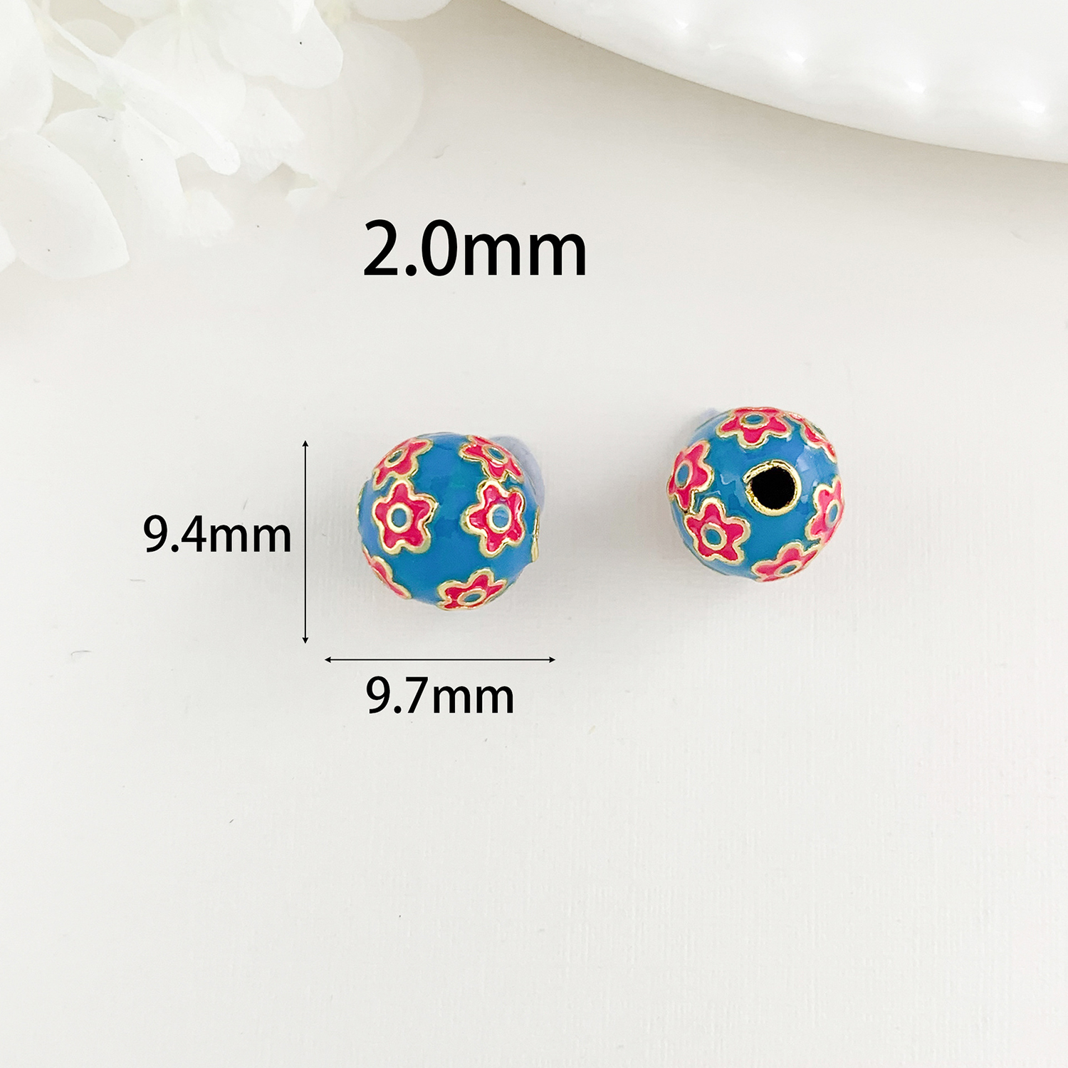 Cz285 cloisonne blue flower beaded gold