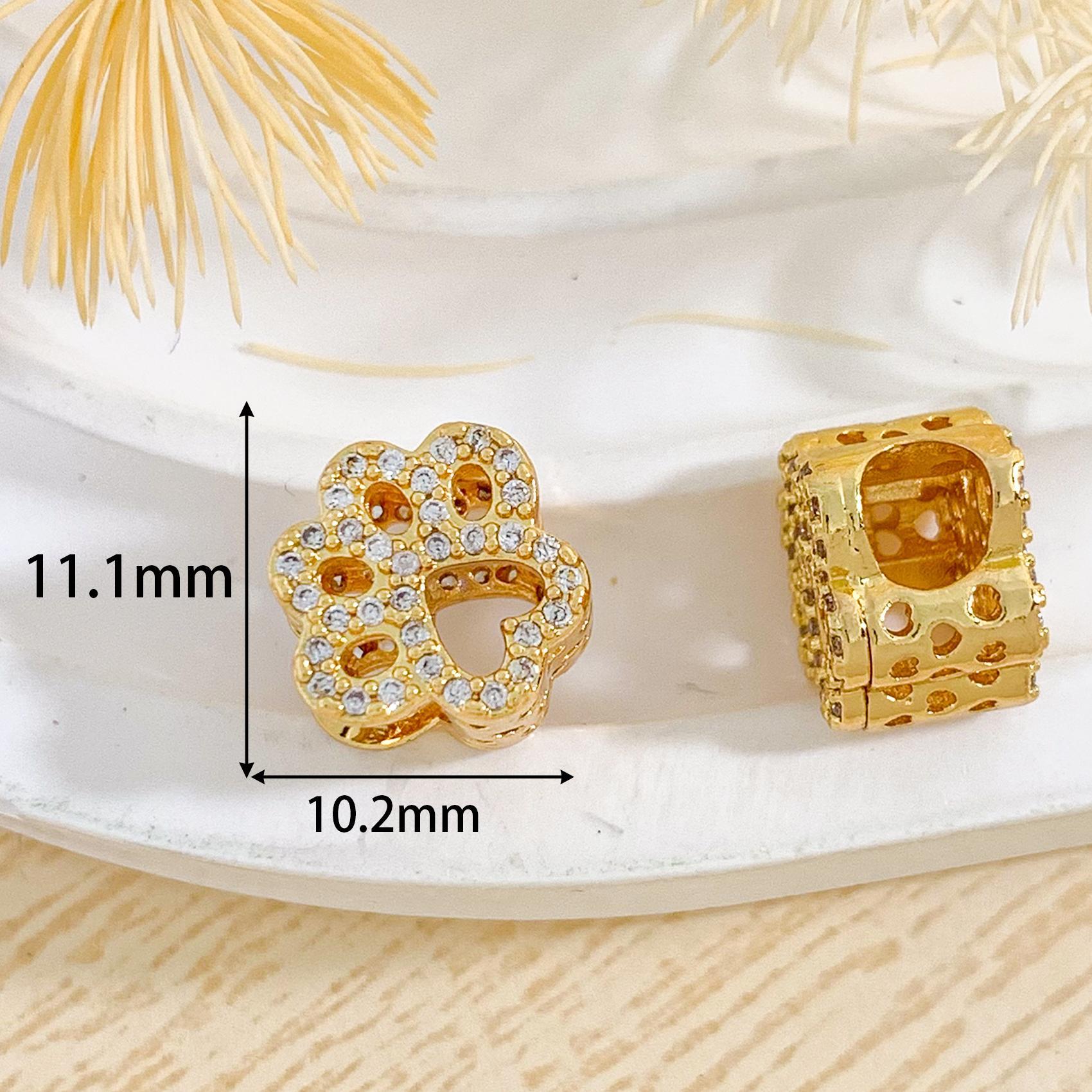 Cz159 cat claw large round hole beaded gold