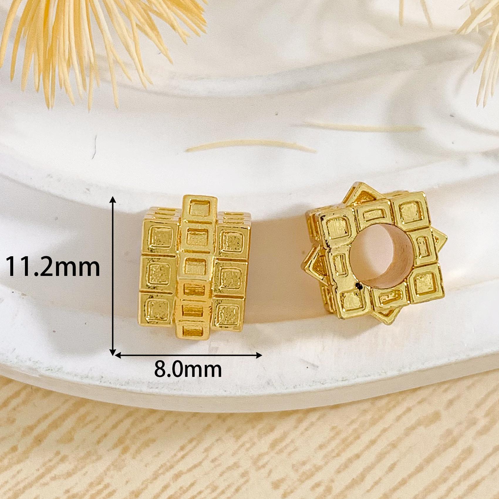 Cz165 rubik's cube square beads gold