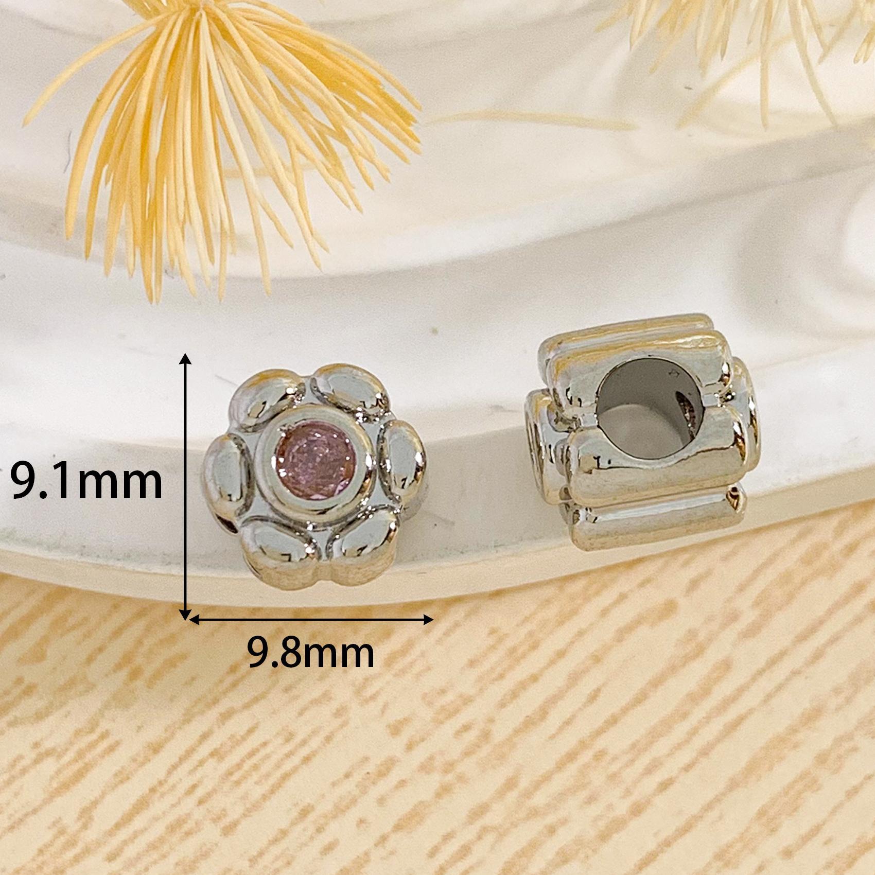 Cz724 six-petal flower silver beads