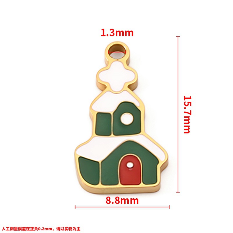 Vacuum plated 18k gold polished christmas house pendant 8.8x15.7mm