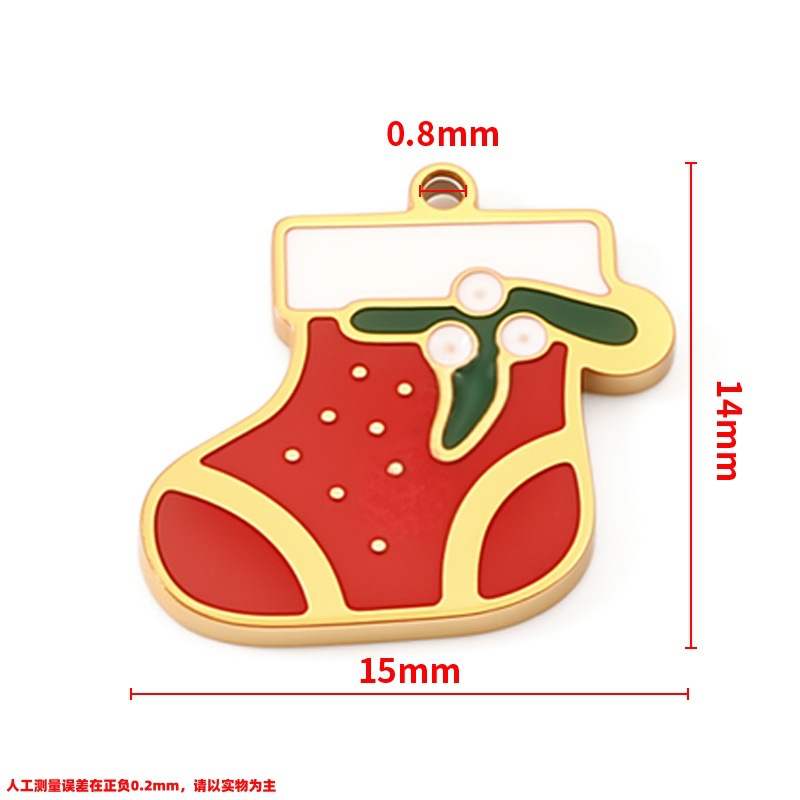 Vacuum plated 18k gold polished christmas stocking pendant 9x10mm