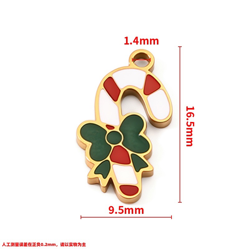 Vacuum plated 18k gold polished christmas stick pendant 14x15mm