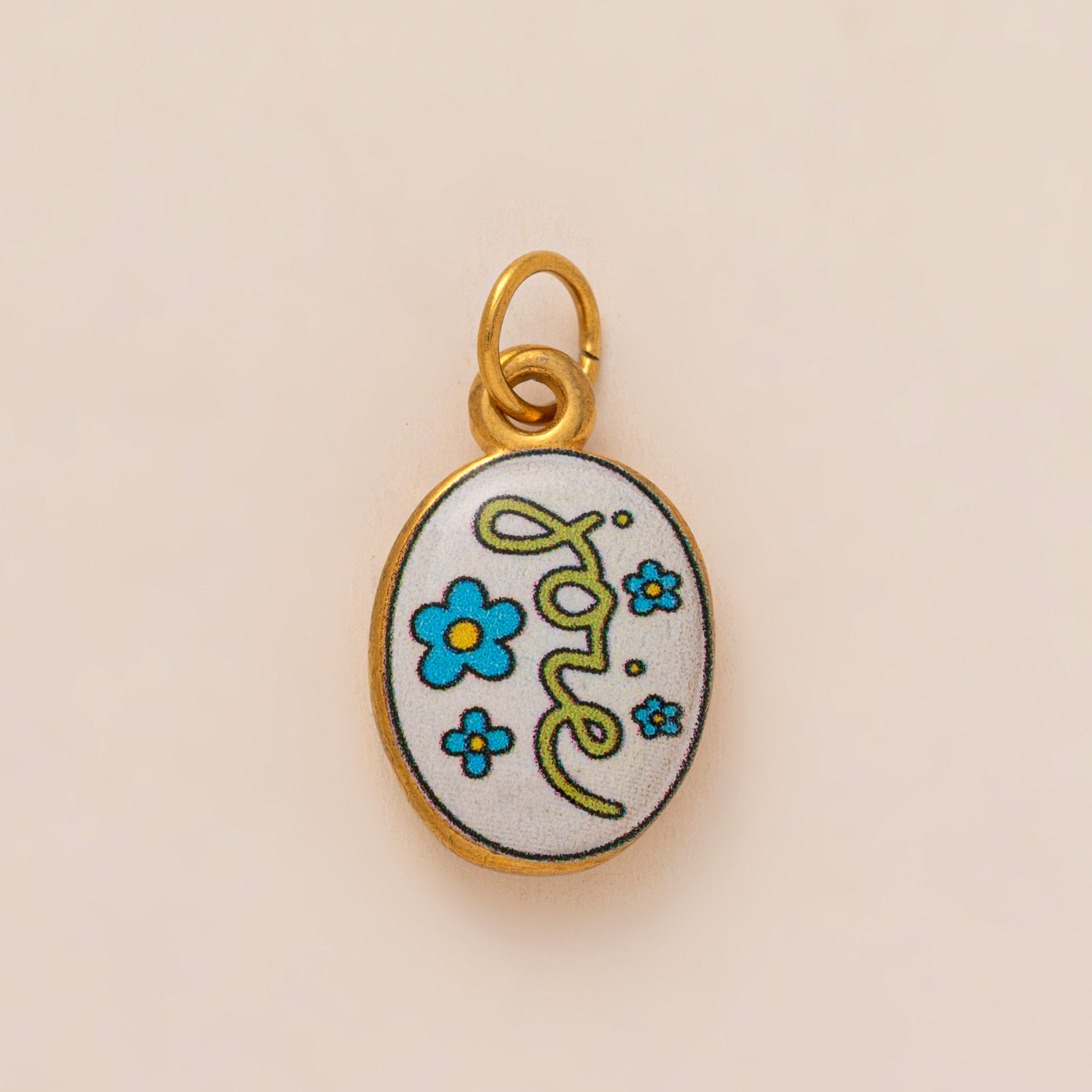 蓝色小花椭圆吊坠