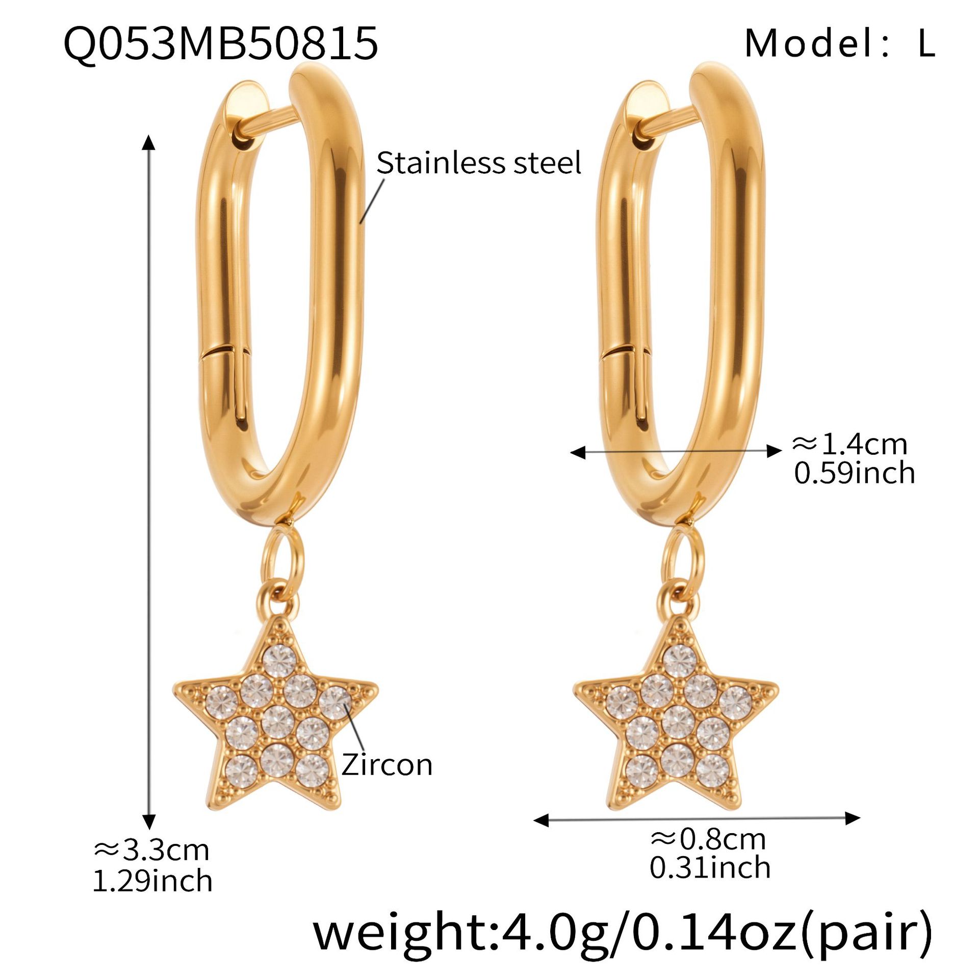 Q053- Golden Five-pointed Star Zircon U-shaped Earrings -L