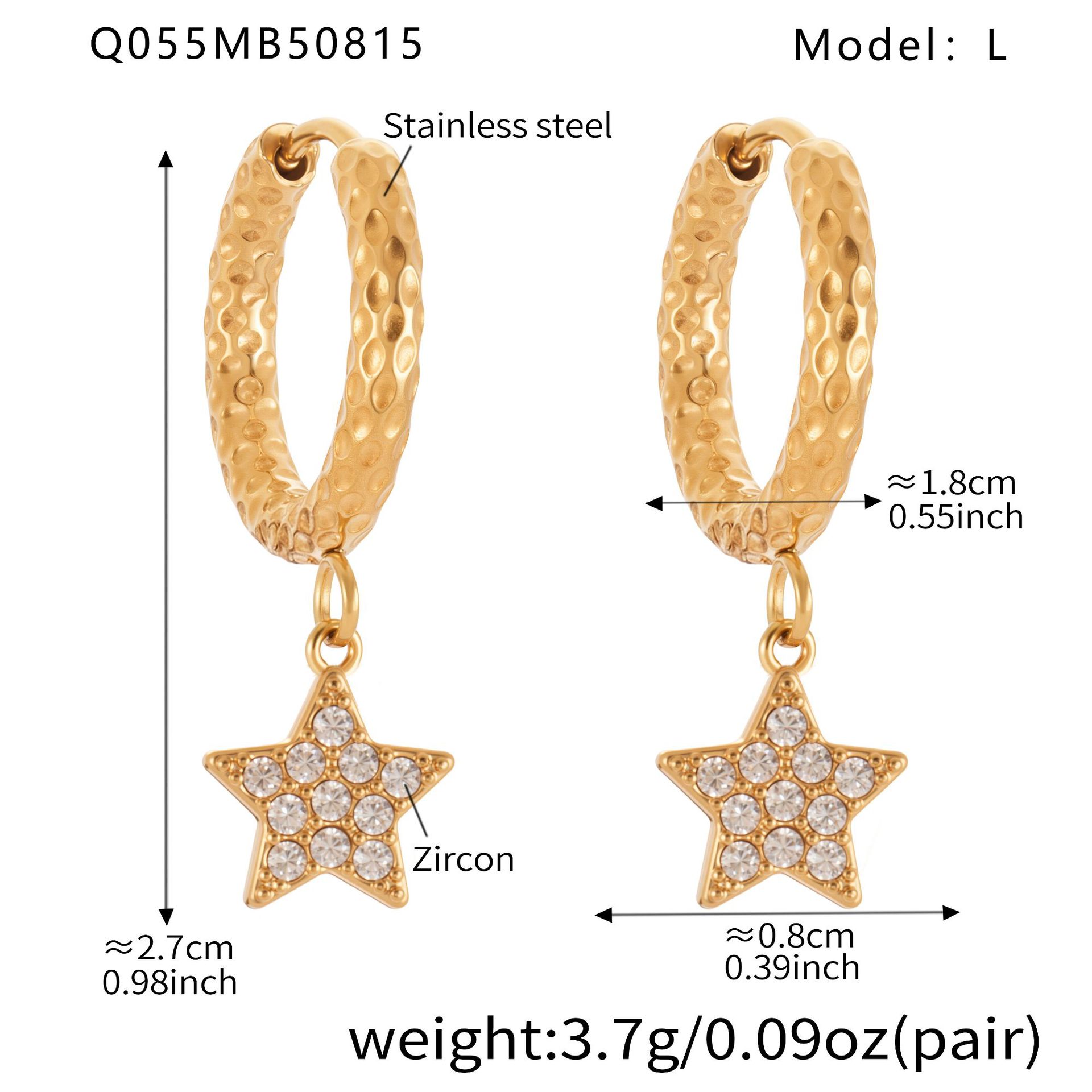 Q055- Golden Five-pointed Star Zircon Earrings -L