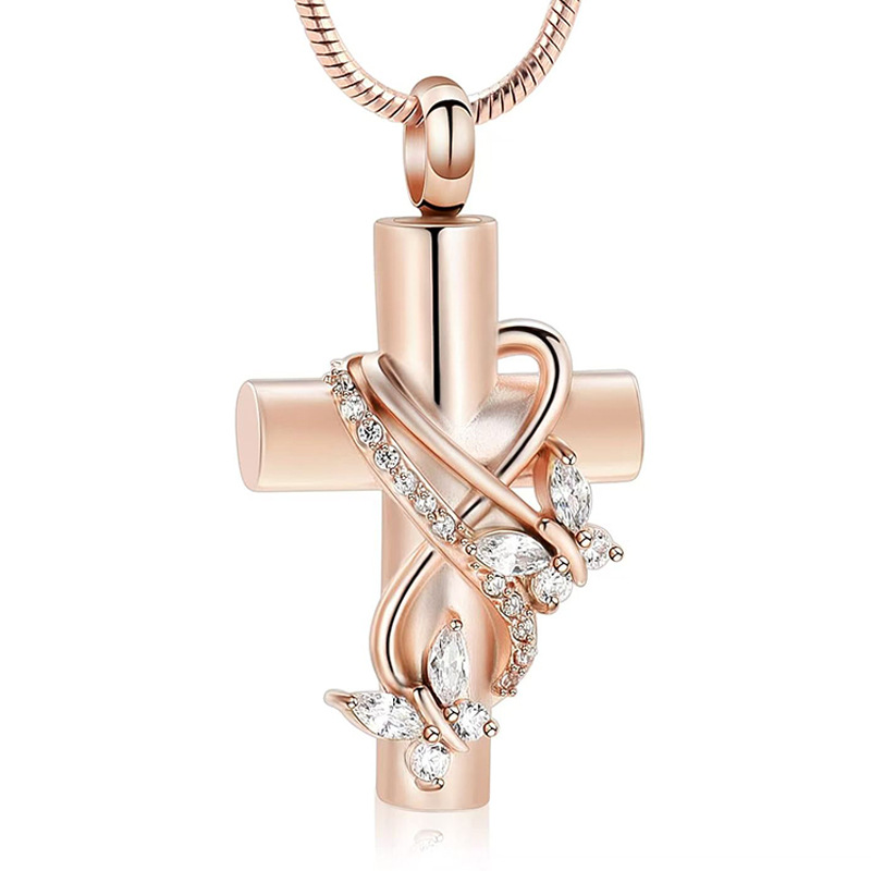 Rose gold cross with butterfly diamond pendant