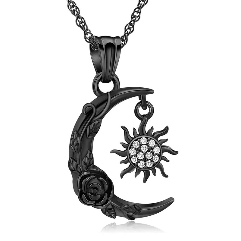 Black moon sun diamond pendant