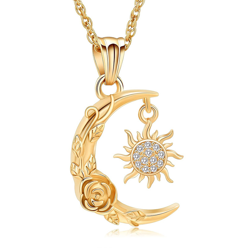 Golden moon sun diamond pendant
