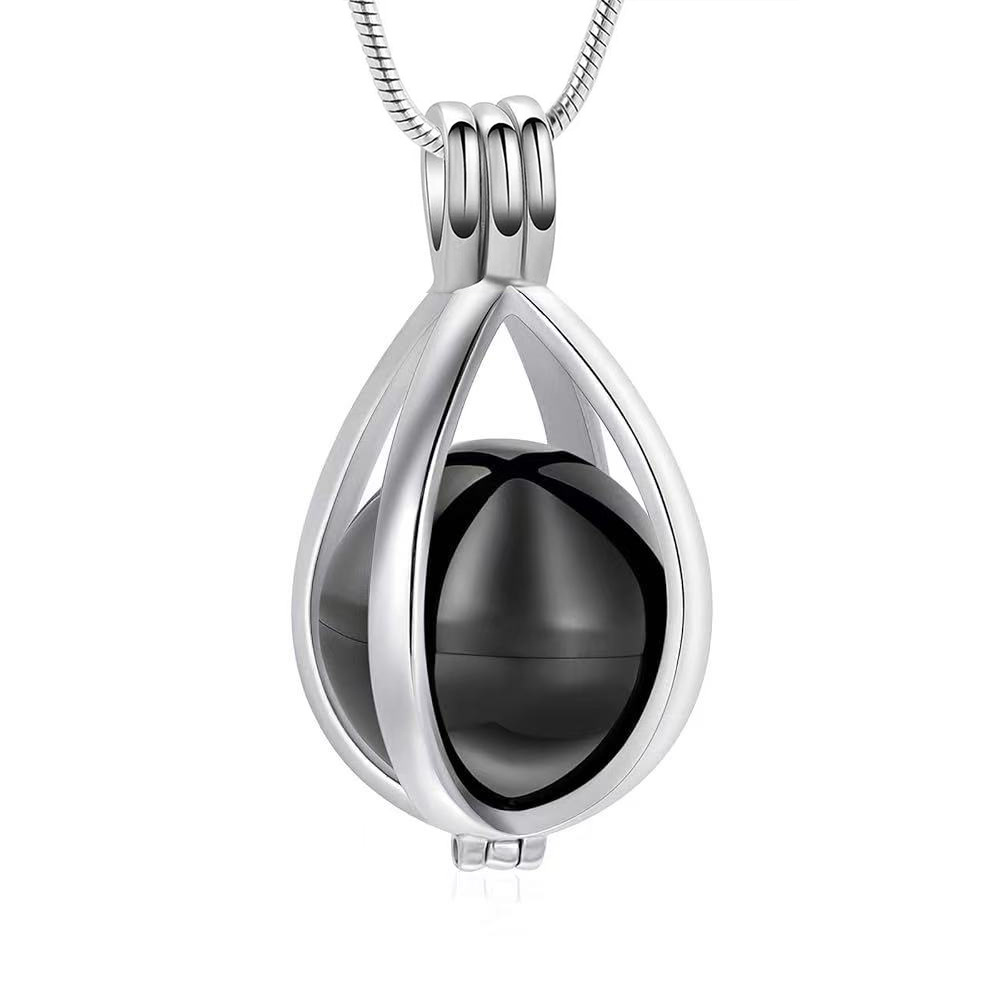 Silver black water drop hollow pendant