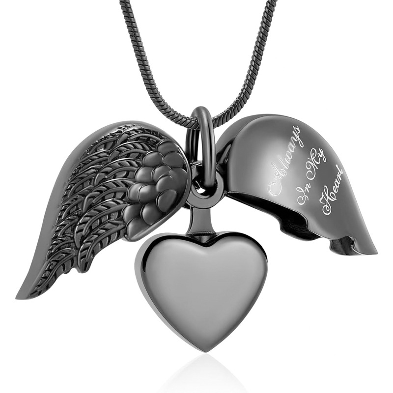 Black heart wings pendant