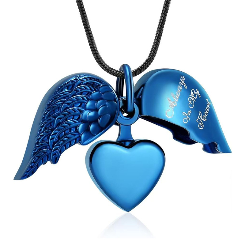 Blue heart shaped wings pendant