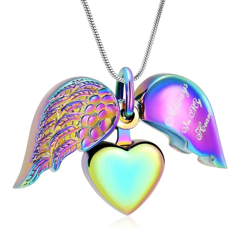 Colorful heart-shaped wings pendant