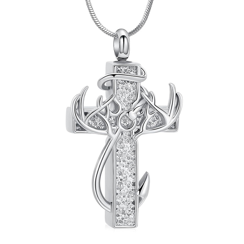Silver antler cross pendant