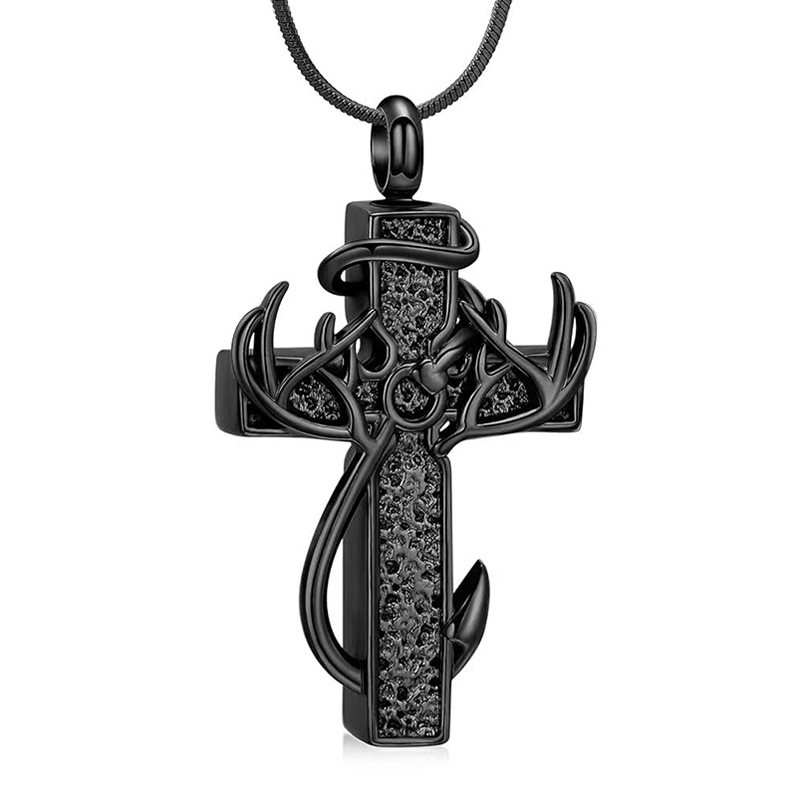 Black antler cross pendant
