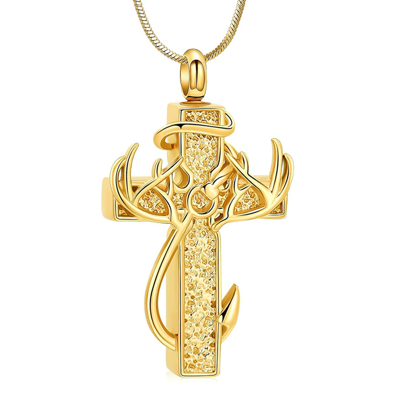 Gold antler cross pendant