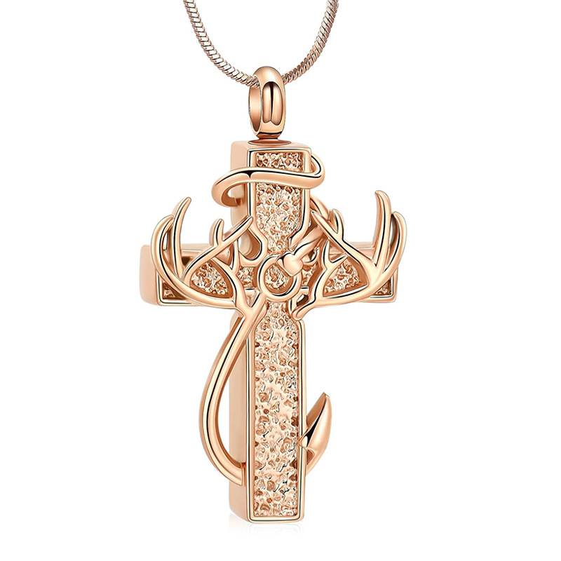 Rose gold antler cross pendant