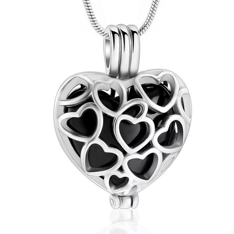 Silver black hollow heart pendant