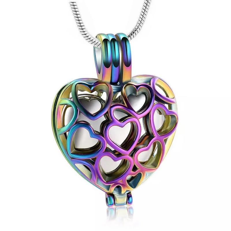 Colorful silver hollow heart-shaped pendant