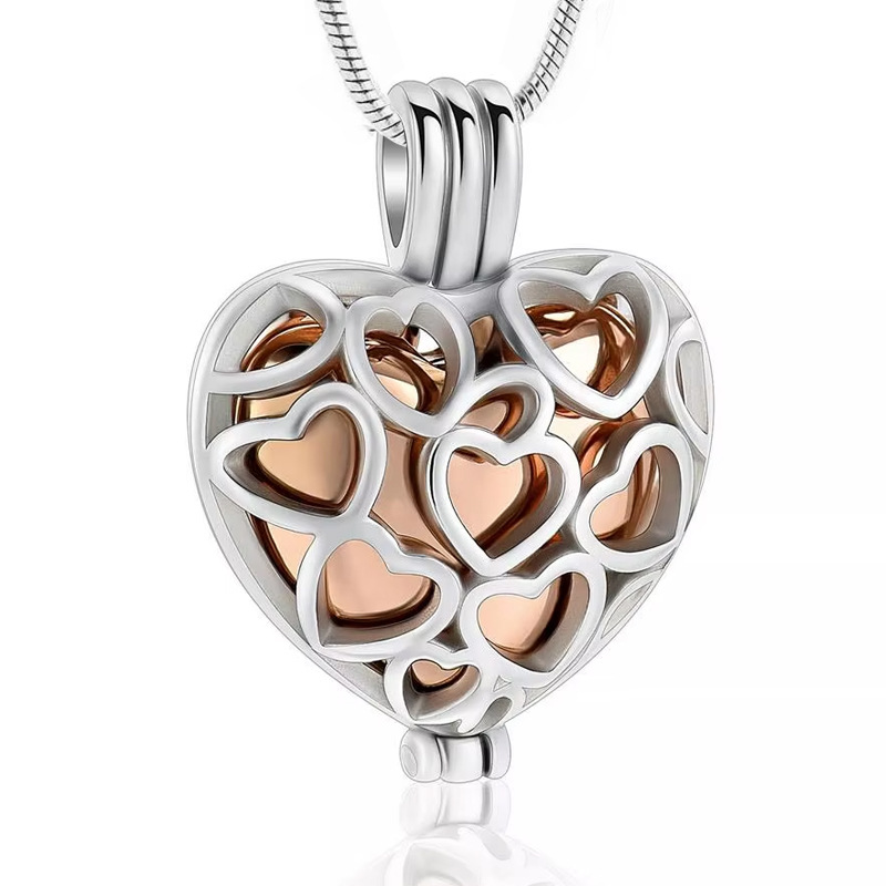 Silver rose gold hollow heart pendant