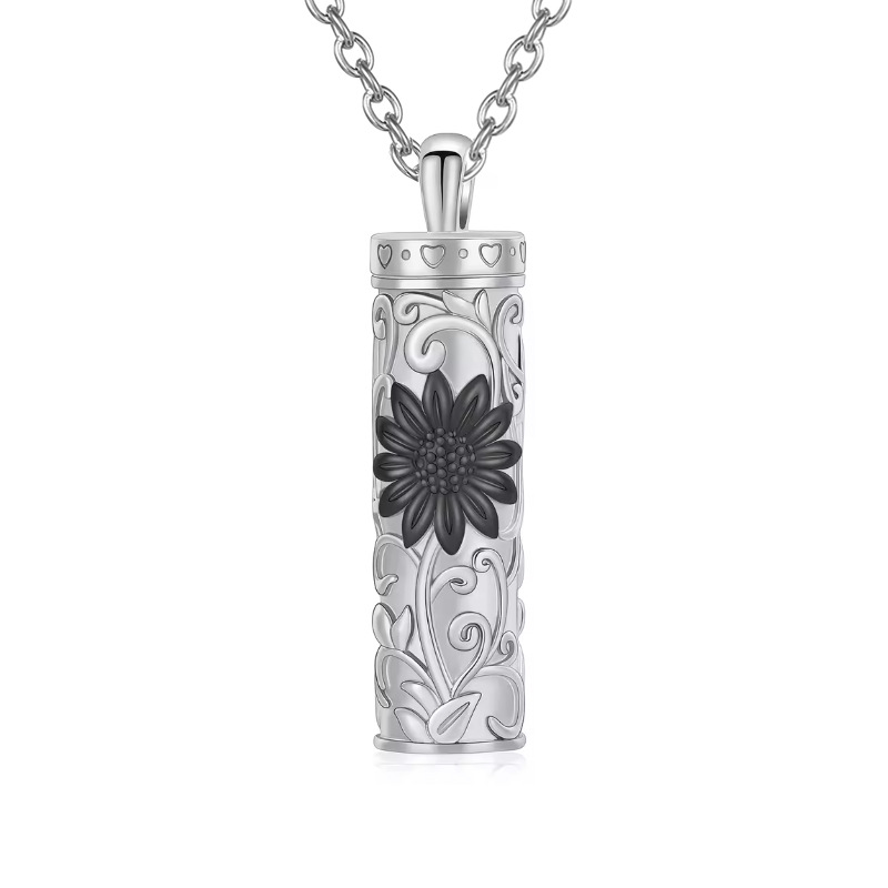 Silver cylinder sunflower pendant