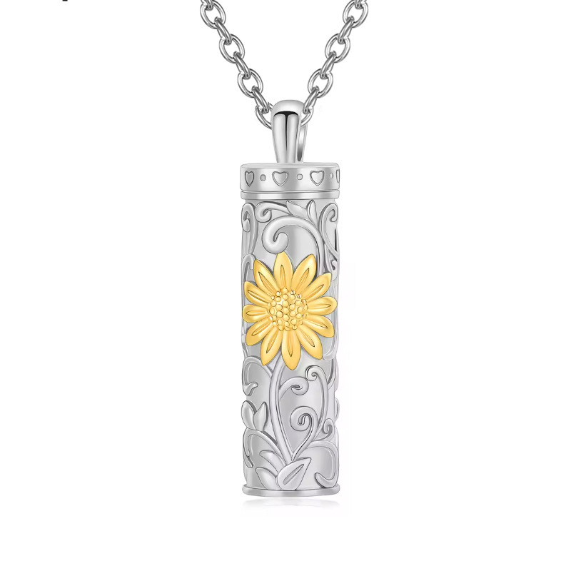 Silver and gold cylinder sunflower pendant