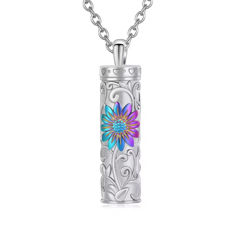 Silver color cylinder sunflower pendant