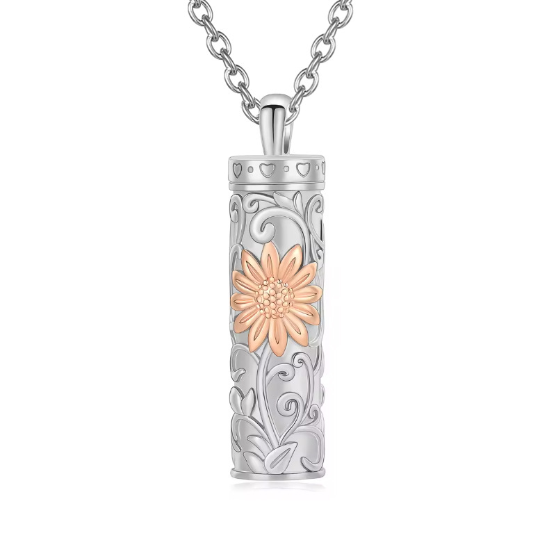 Silver rose gold cylinder sunflower pendant