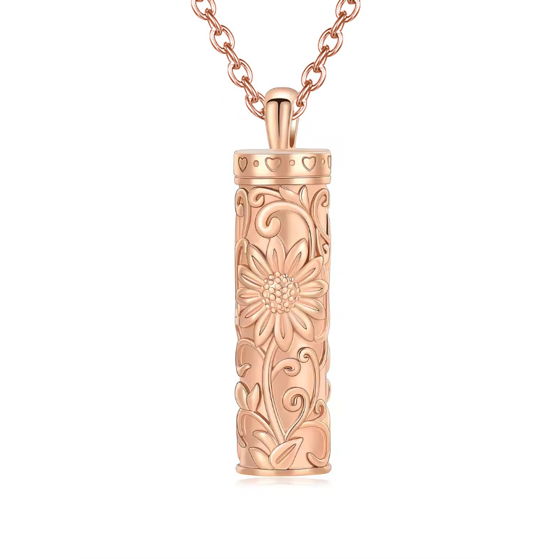 Rose gold cylinder sunflower pendant