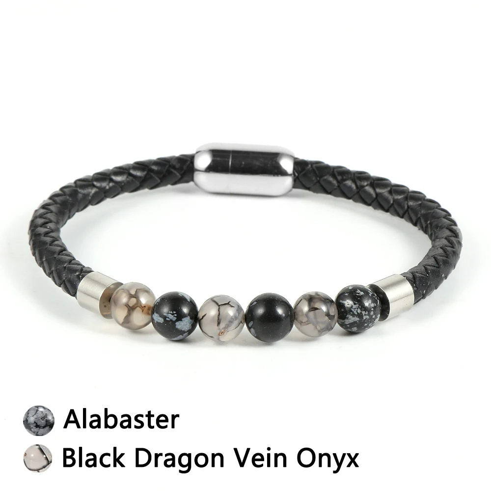 Alabaster dragon pattern agate leather bracelet