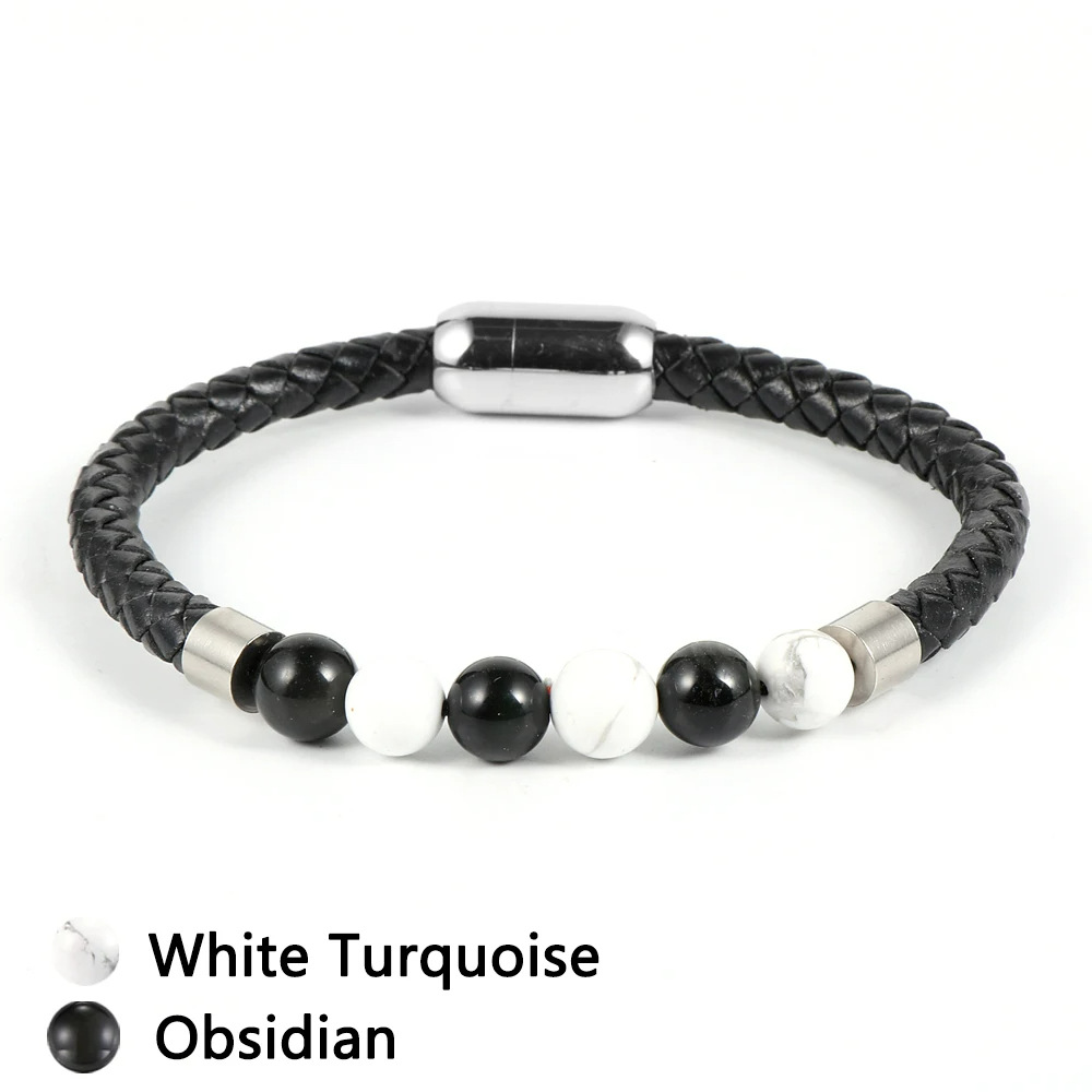 White turquoise obsidian leather bracelet