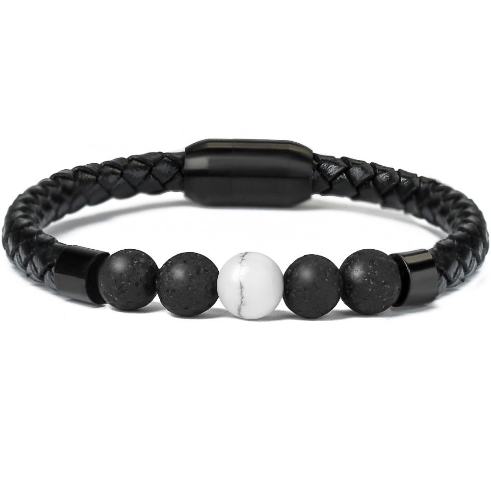 White turquoise black nubuck leather bracelet