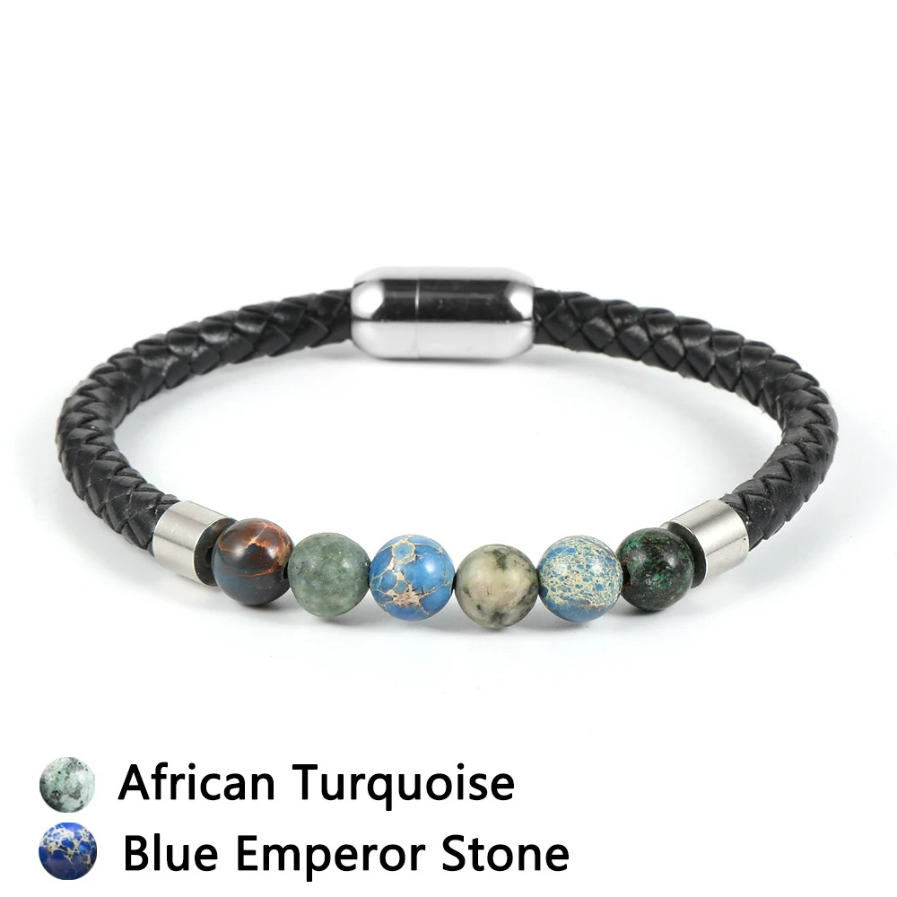 African pine blue emperor stone leather bracelet