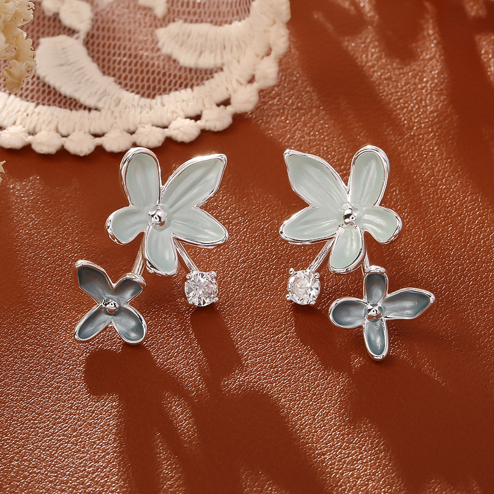 Silver white gray flower earrings